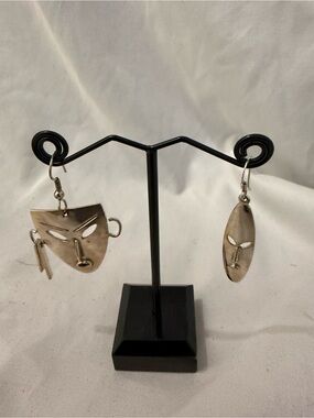 Sterling Silver Mask Face Dangle Earrings - Silver-different masks